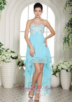 Aqua Blue Prom Dress Appliques High-low Layers