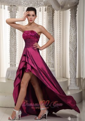 A-line Fuchsia Asymmetrical Prom Dress Sequins Over