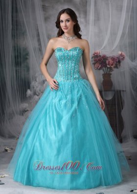 A-line Aqua Blue Quinceanera Dress Beading