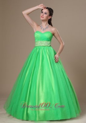 Spring Green Sweetheart Evening Dress Beading Sash