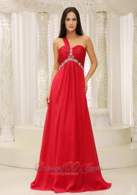 Red Chiffon One Shoulder Prom dress 2013