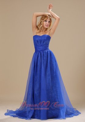 Brush Train Simple Organza Blue Homecoming Dress