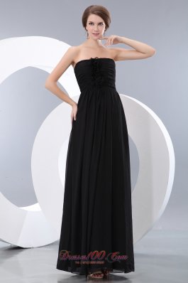 Button Back Hand Flower Black Bridesmaid Dress