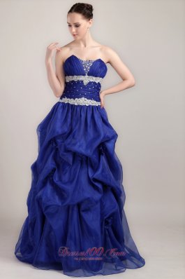 Tie Back Royal Applique Beaded Prom Gown Pick-ups