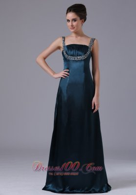 2013 2014 Column Beaded Straps Navy Prom Dress Taffeta