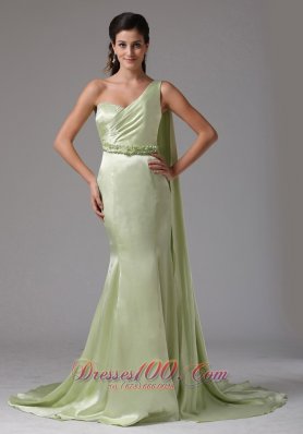 Watteau Yellow Green One Shoulder Prom Dress