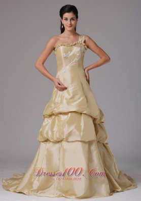 Layered One Shoudler Taffeta Prom Dress Court Train