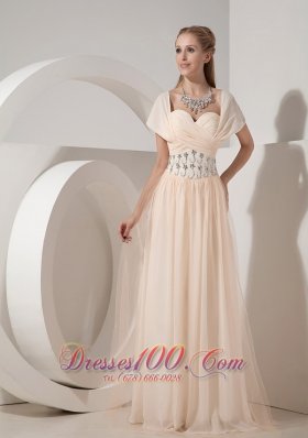 Cap Sleeves Chiffon Beaded Waist Mother Of The Bride Dress