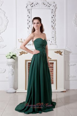 Brush Train Bridesmaid Dress Dark Green Chiffon