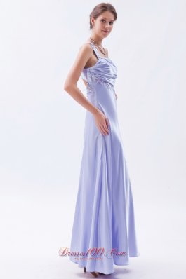 One Shoulder Open Back Beaded Prom Dress Ankle-length