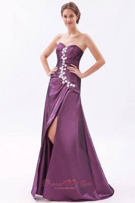 Sexy High Slit Dark Purple Brush Train Prom Dres