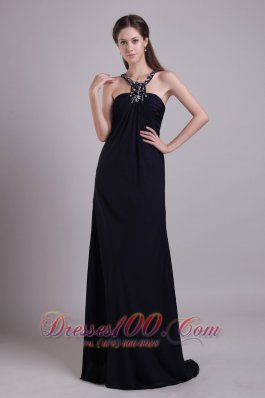 Scoop Black Empire chiffon Beaded Prom Evening Dress