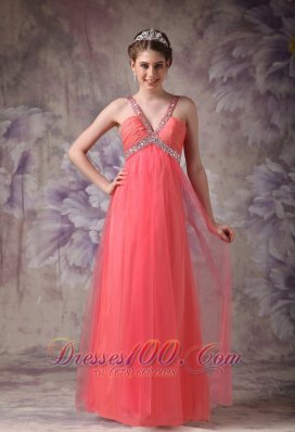 Tulle Watermelon Beads Prom Evening Dress for Party Time