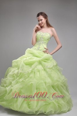 Yellow Green Quinceanera Dress Pick-ups Beading