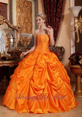 Orange Red Quinceanera Dress Beading Pick-ups