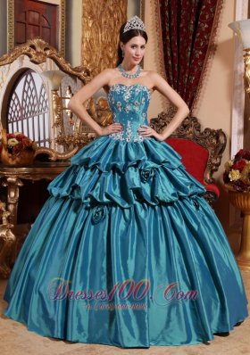 2013 Teal Quinceanera Dress Appliques Pick-ups