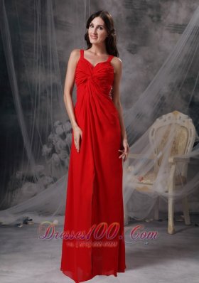 Blood Red Ruched Prom Celebrity Dress Chiffon Beading