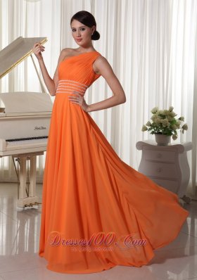 One Shoulder Brush Beaded Prom Dress Orange