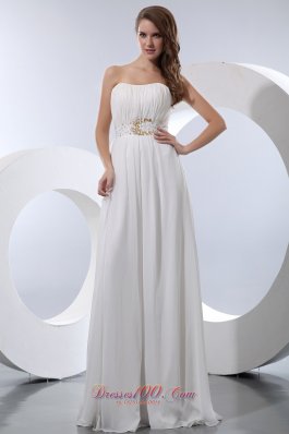 White Empire Chiffon Beading Prom Dress Strapless