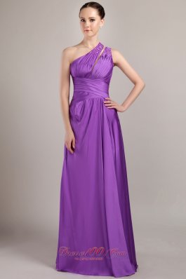 Purple One Shoulder Beading Prom Pageant Dress Two Straps