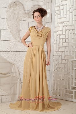 Champagne Empire V-neck Evening Dress Beading