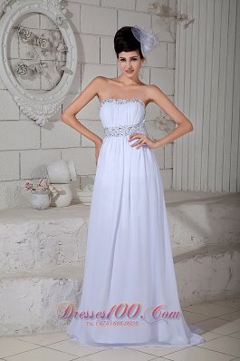 Empire Wedding Dress Brush Train Chiffon Beading