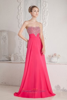 Chiffon Coral Red Beading Prom Dress Sweetheart