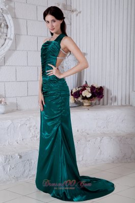 Brush Taffeta Evening Dress Teal Straps Open Back