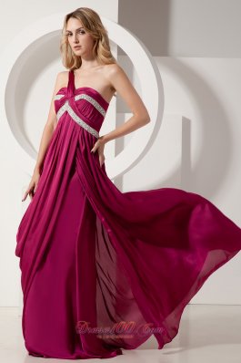 Fuchsia One Shoulder Beads Evening Dress Brush Train