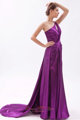 Asymmetrical Evening Dress Eggplant Purple Ruched