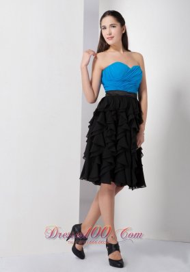 Sky Blue and Black Prom Cocktail Dress Pieces Ruffles