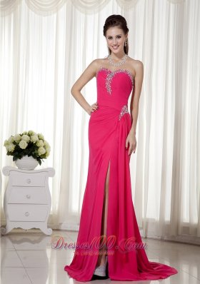 Sheath Sweetheart Brush Train Beading Prom Dress