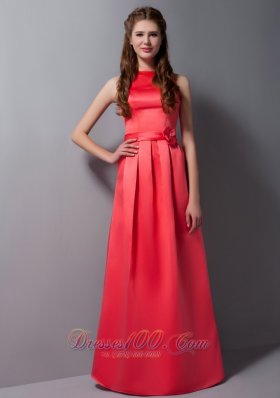 High Neck Coral Column Sash Prom Dress Long