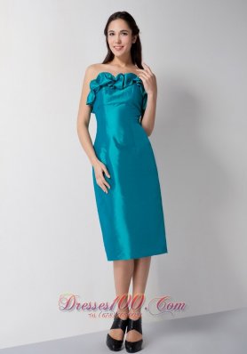 Floral Bustline Teal Column Prom DressTea-length