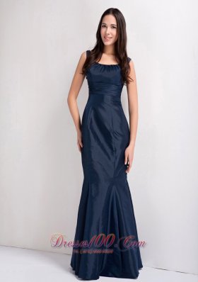 Mermaid Navy Blue Scoop Bridesmaid Dress Ruch