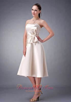 Princess Strapless Sash Bridesmaid DressTea-length