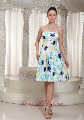 Floral Print Prom Dress Strapless Neckline Knee-Length