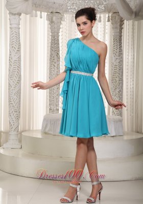 Teal Empire One Shoulder Mini Beading Prom Dress