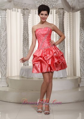 Taffeta Watermelon Pick-ups Mini-length Cocktail Dress