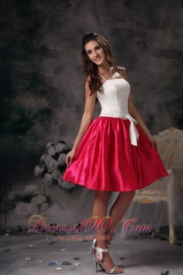 Spaghetti Straps White and Hot Pink Mini Prom Holiday Dress