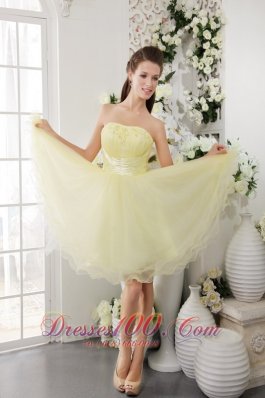 Organza Knee-length Cocktail Dress Beads Light Yellow