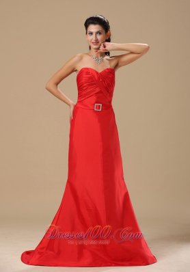 Satin Ruched Evening Dress with Beads Brush Sash