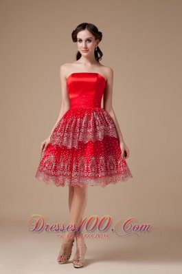 Taffeta Red Knee-length Prom Dress Strapless Beadwork