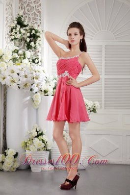 Single Strap Appliques Coral Red Short Homecoming Dress