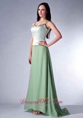 Apple Green Cloumn Spaghetti Straps Bridesmaid Dress Chiffon