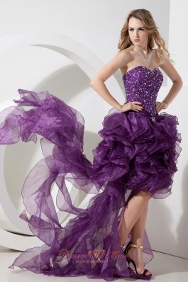 Purple High-low Sweetheart Beading Graduation Dress