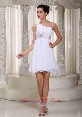 White Empire One Shoulder Mini-length Prom Dress