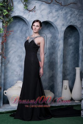 Black Beading Little Black Dress Chiffon Watteau Train