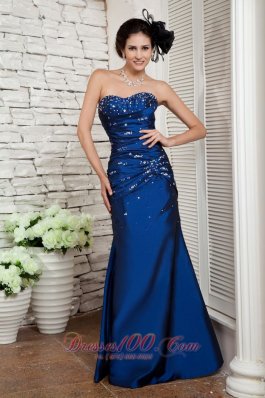 Navy Blue Prom Evening Dress Beading Ruch Sweetheart