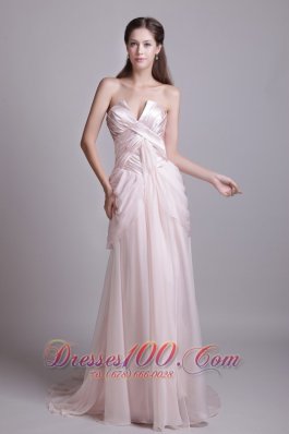 Pink Empire Strapless Brush Chiffon Pleat Prom Dress